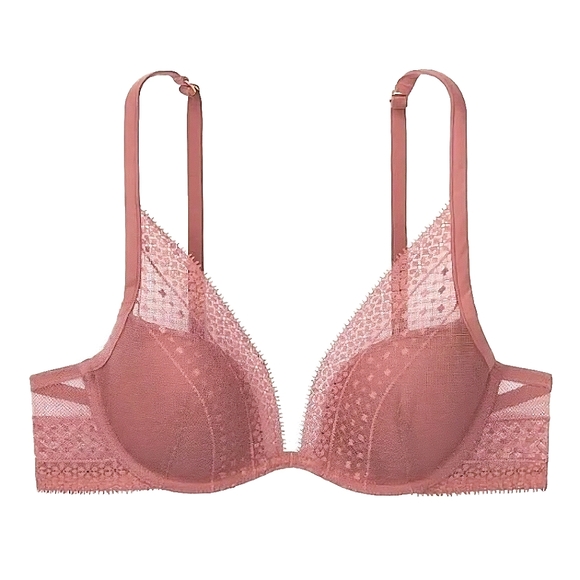 Victoria's Secret Incredible Plunge Lace Bra 32C Vintage Rose - Picture 1 of 6